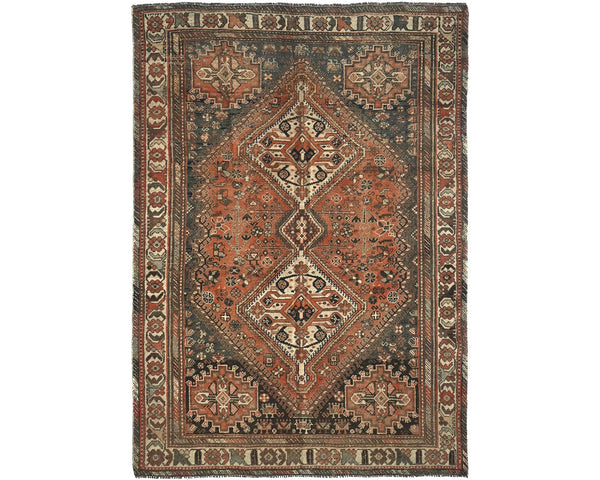 6x8 Vintage Rust Persian Style Hand Knotted Low Pile Wool Area Rug
